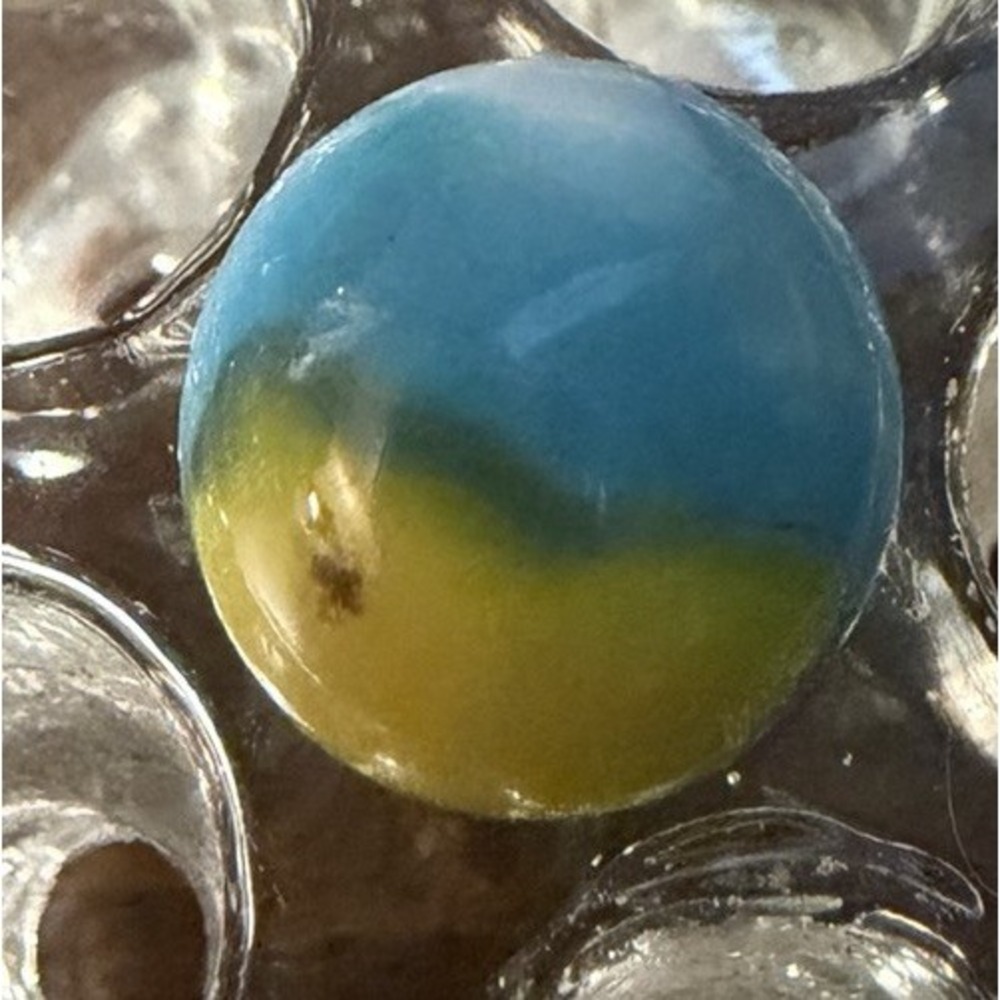 Vintage Vitro Agate Tri-Lite Marble Blue Yellow White .57" 9/16" USA